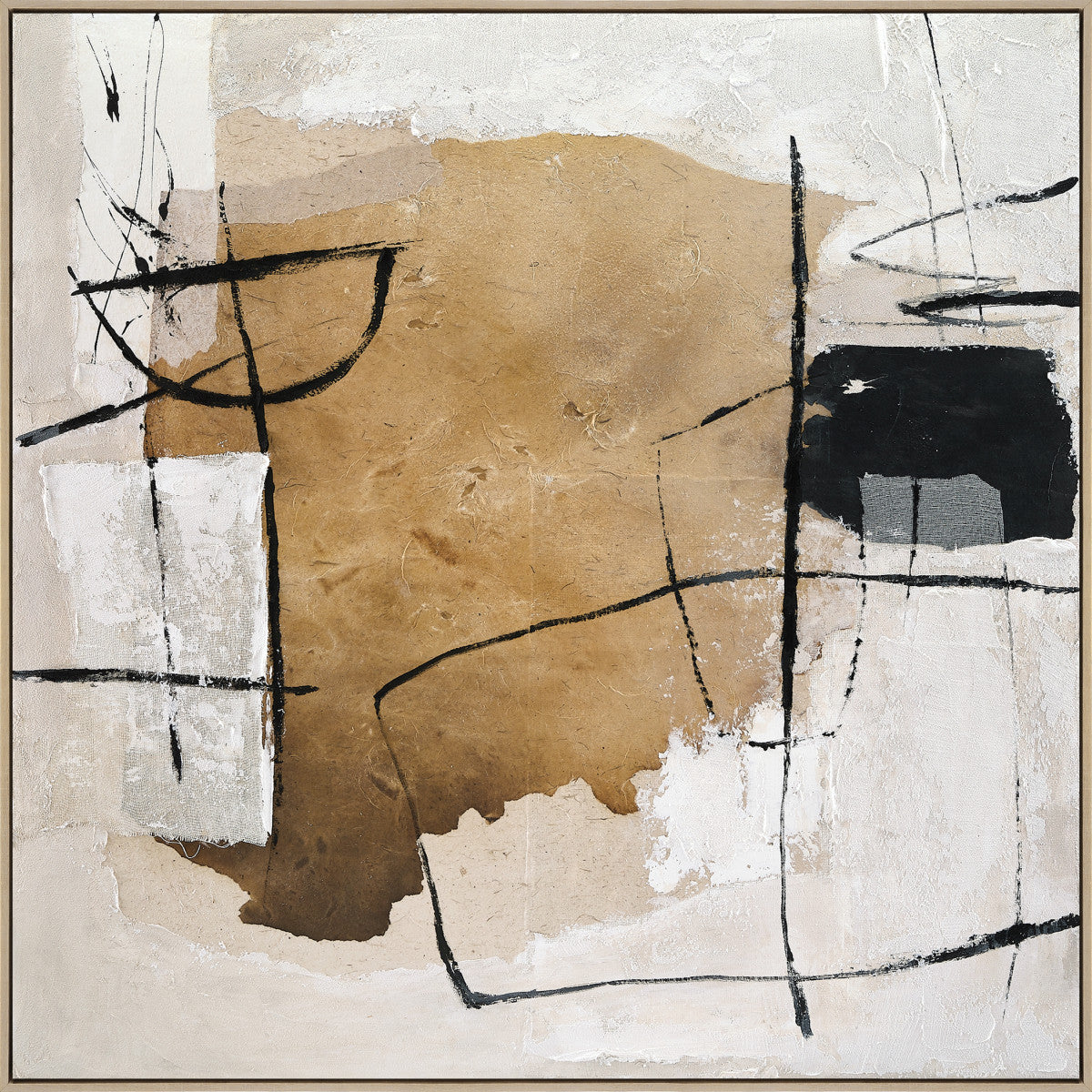 Ölgemälde «Gold mit Linien» 150 × 150 cm mit Rahmen, handgemalt – Ansicht 2