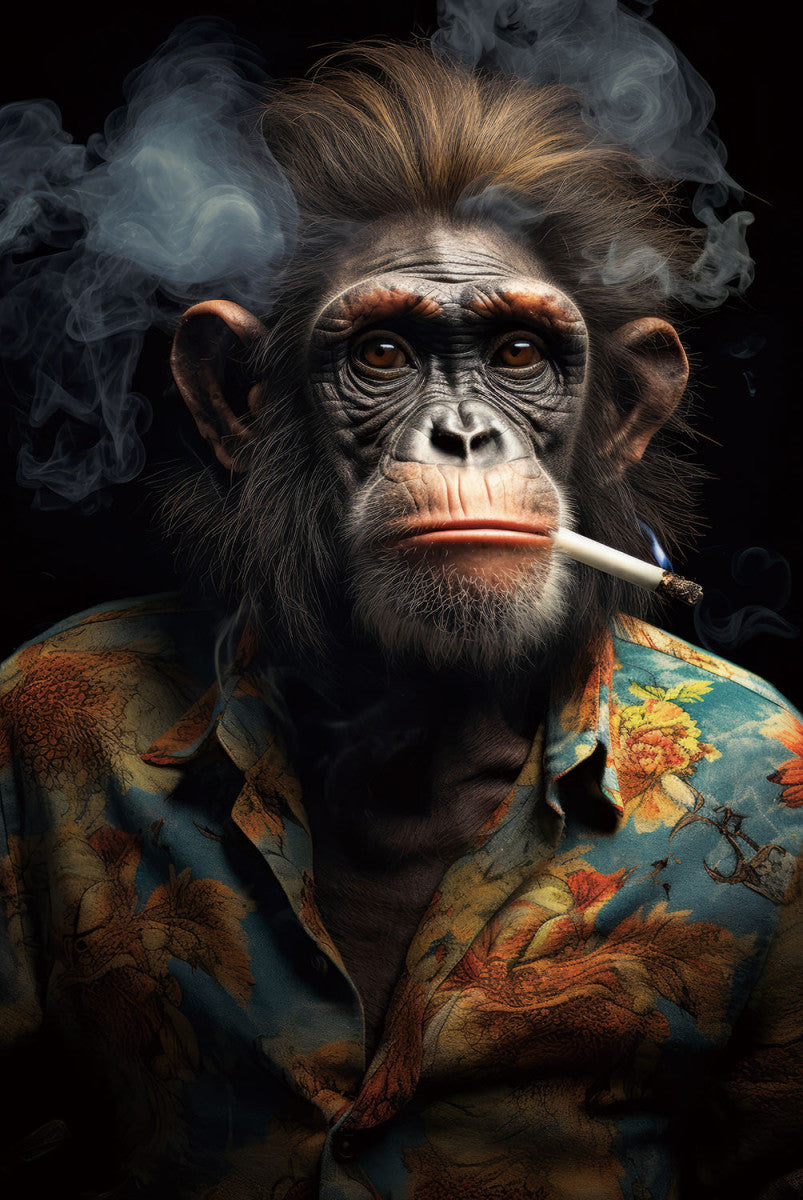 Glasbild «Affe mit Zigarette» 80 × 120 cm