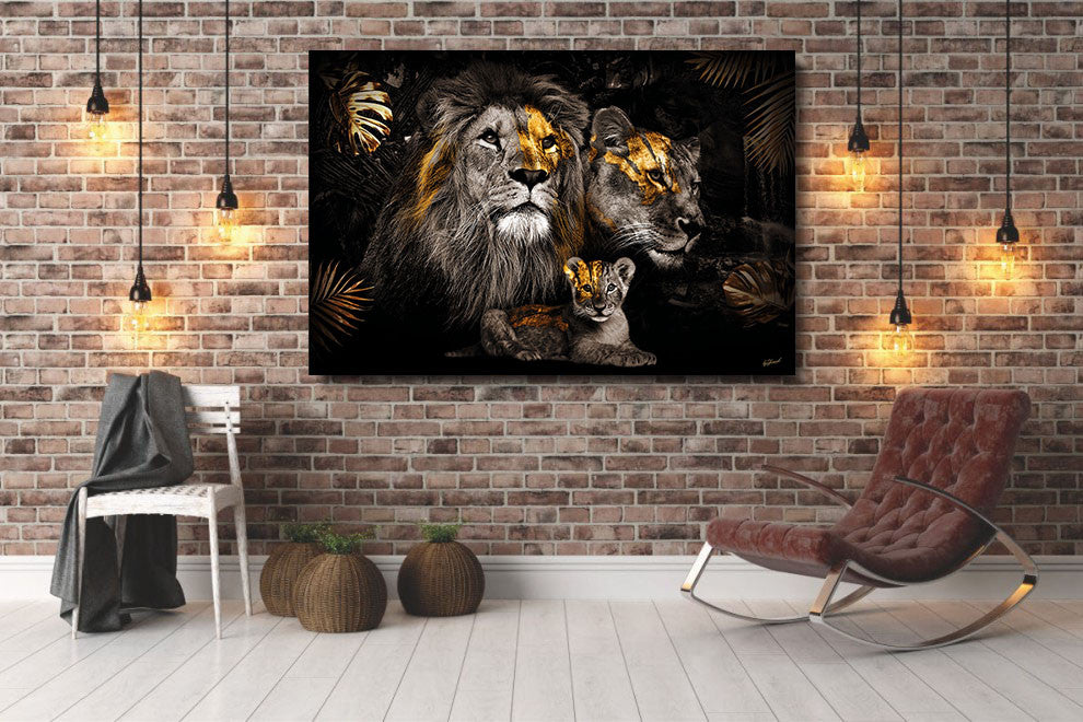 Glasbild «Löwenfamilie mit 1 Jungtier» 160 × 110 cm – Ansicht 2