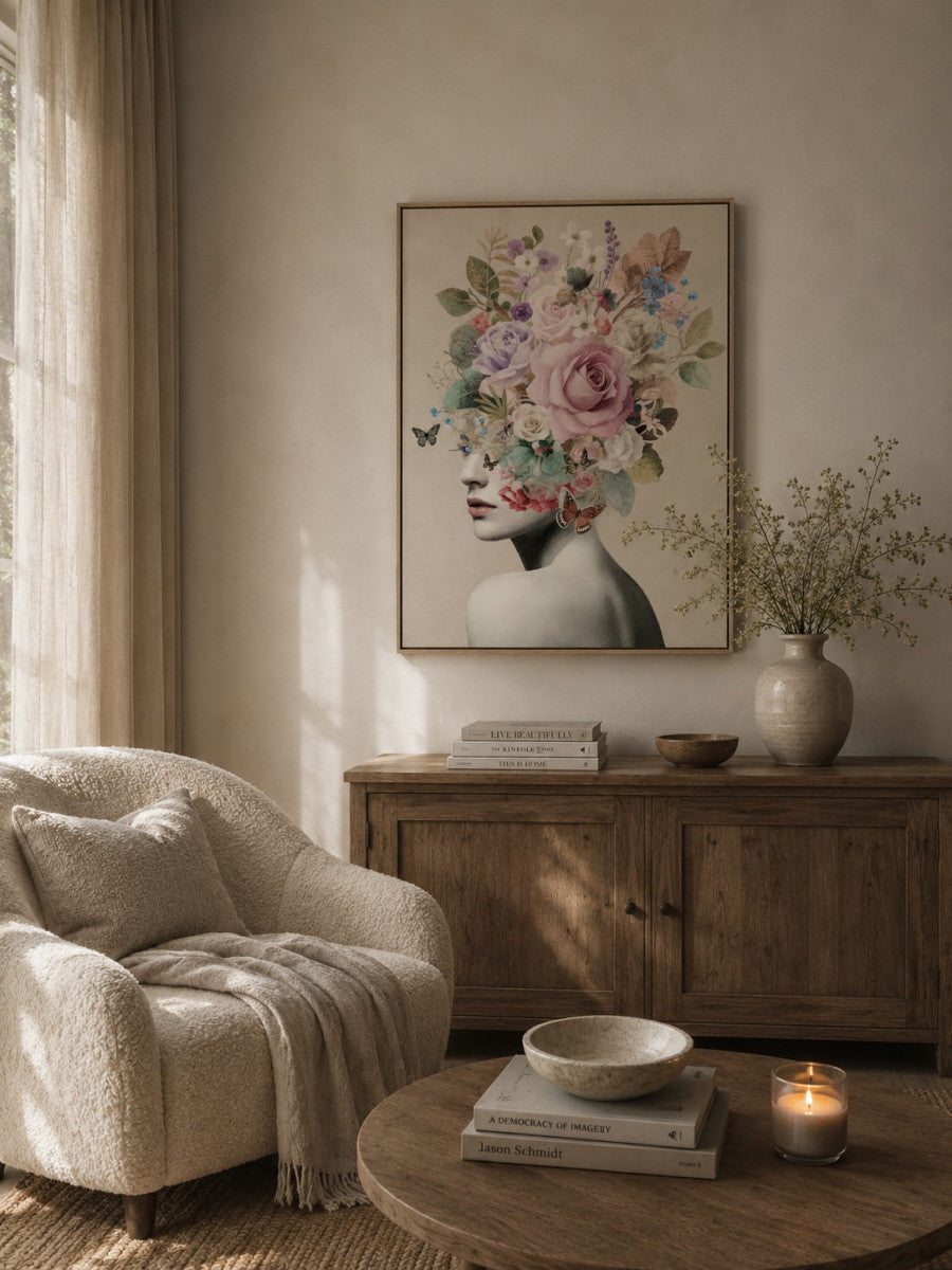 Leinwandbild «Frau mit Blumen 2» mit Rahmen 50 × 70 cm – Ansicht 2