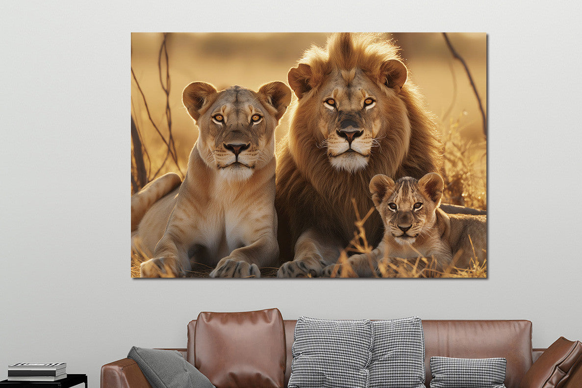 Glasbild «Löwenfamilie liegend» 160 × 110 cm – Ansicht 2