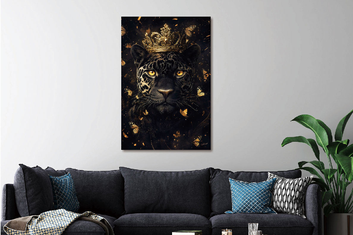 Glasbild «Schwarzer Panther mit Krone» 80 × 120 cm – Ansicht 2
