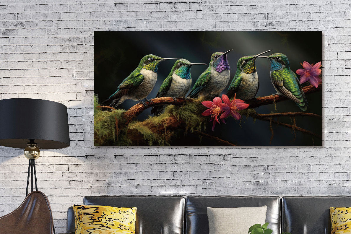 Glasbild «Kolibris in einer Reihe» 160 × 80 cm – Ansicht 2