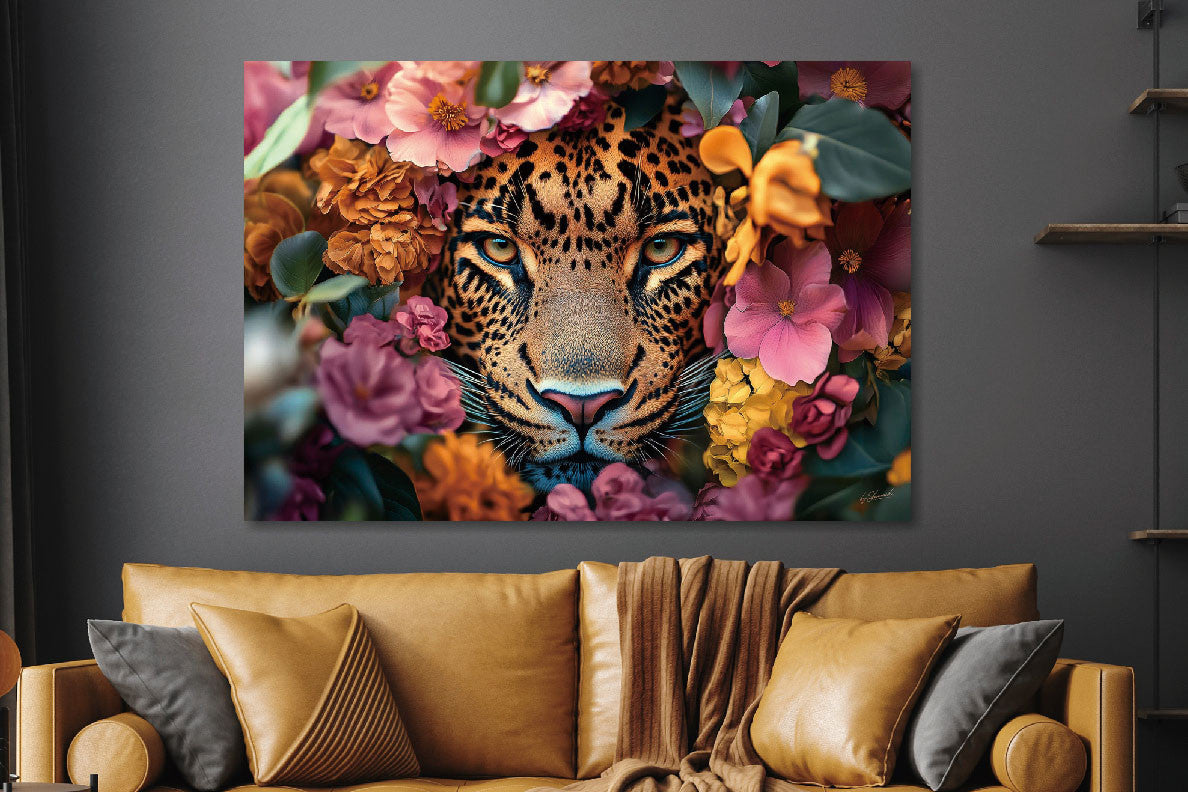 Glasbild «Panther in Blumenmeer» 160 × 110 cm – Ansicht 2
