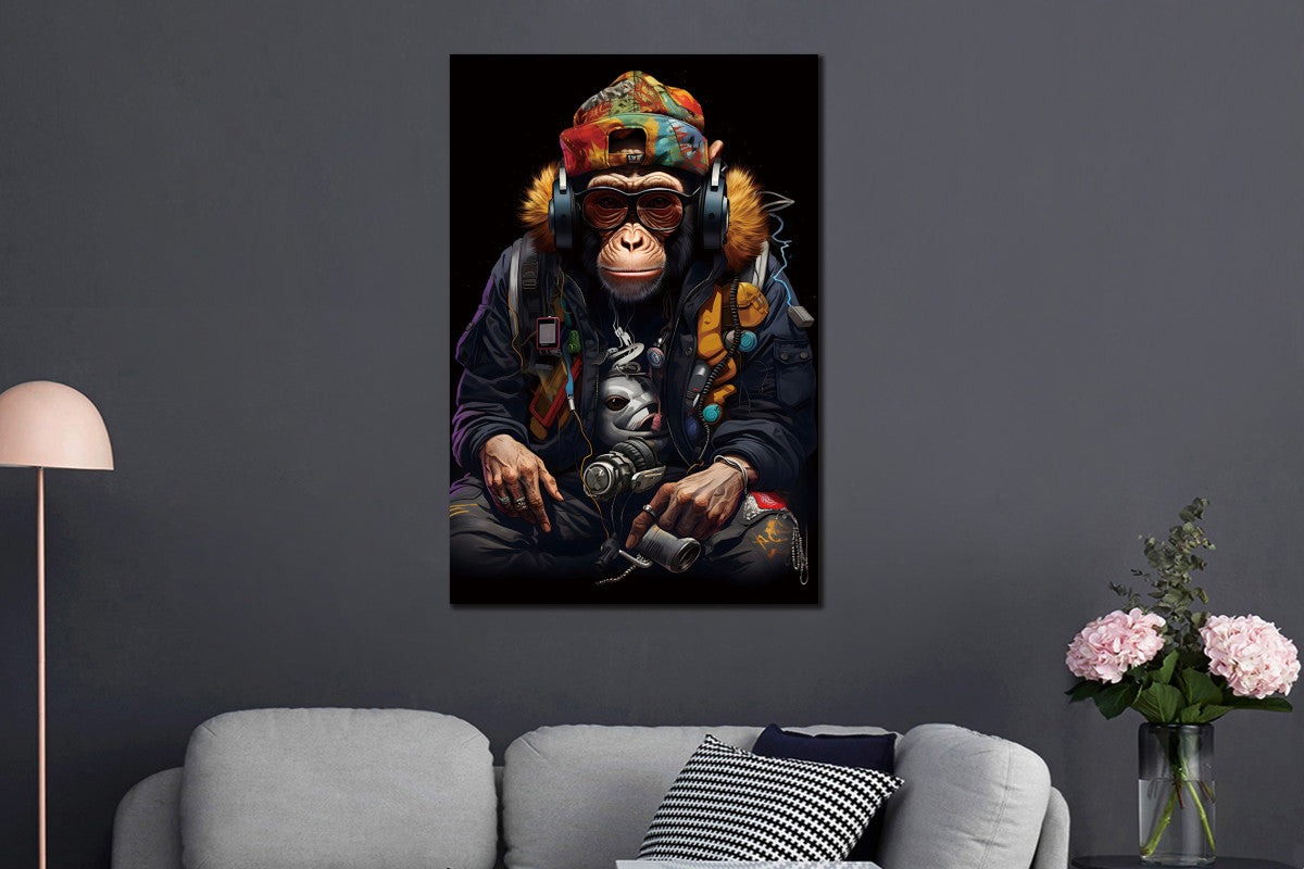 Glasbild «Affe mit Kopfhörer» 80 × 120 cm – Ansicht 2