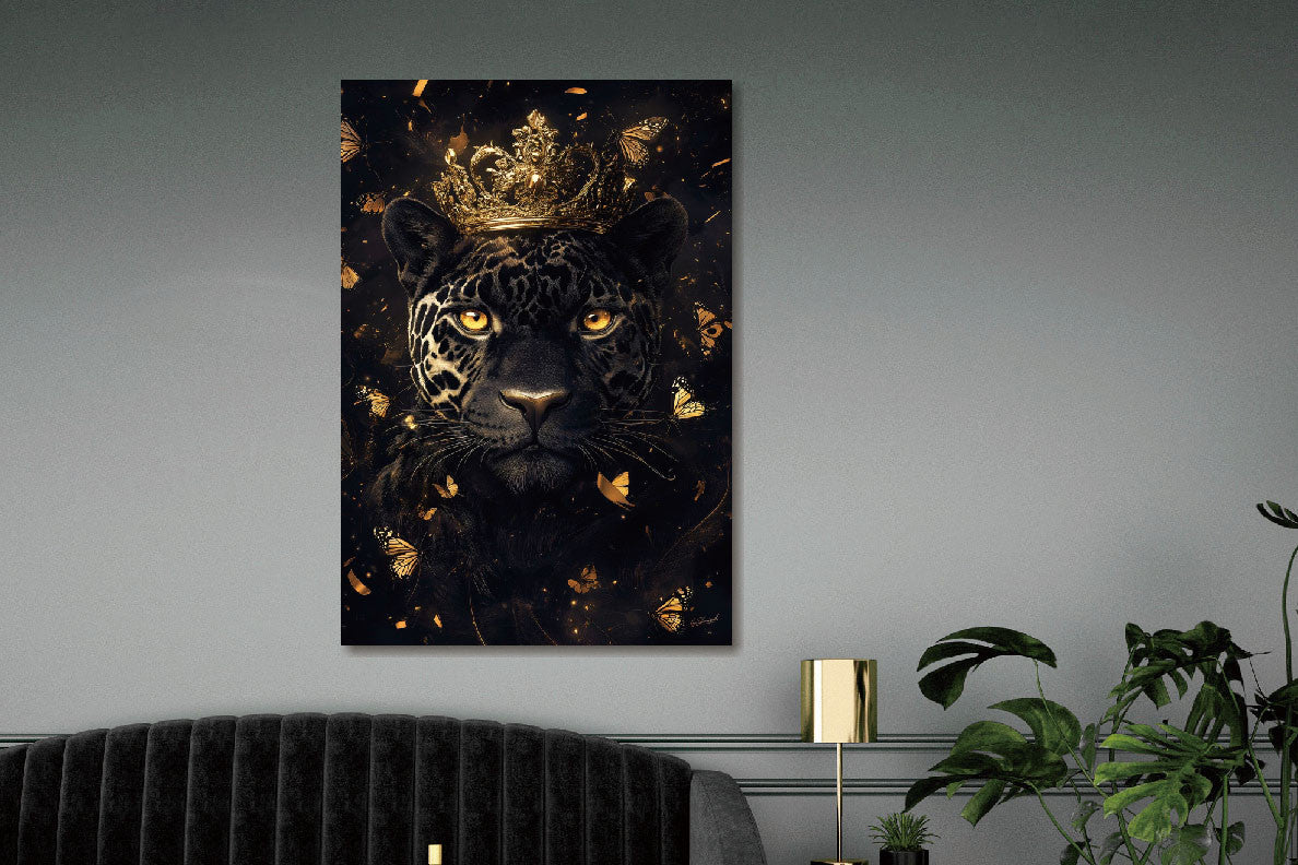 Glasbild «Schwarzer Panther mit Krone» 110 × 160 cm – Ansicht 2