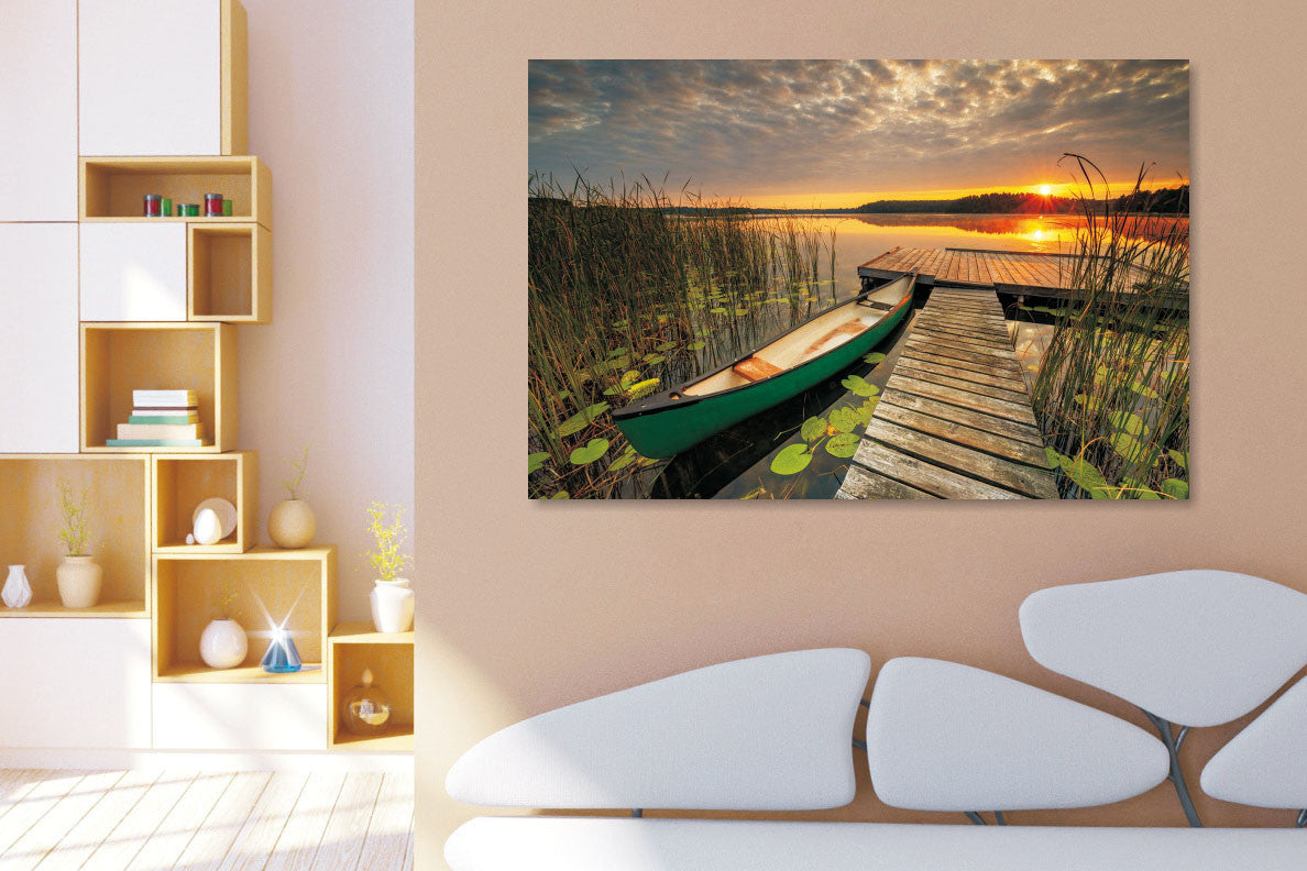 Glasbild «Kanu bei Sonnenuntergang» 80 × 120 cm – Ansicht 2