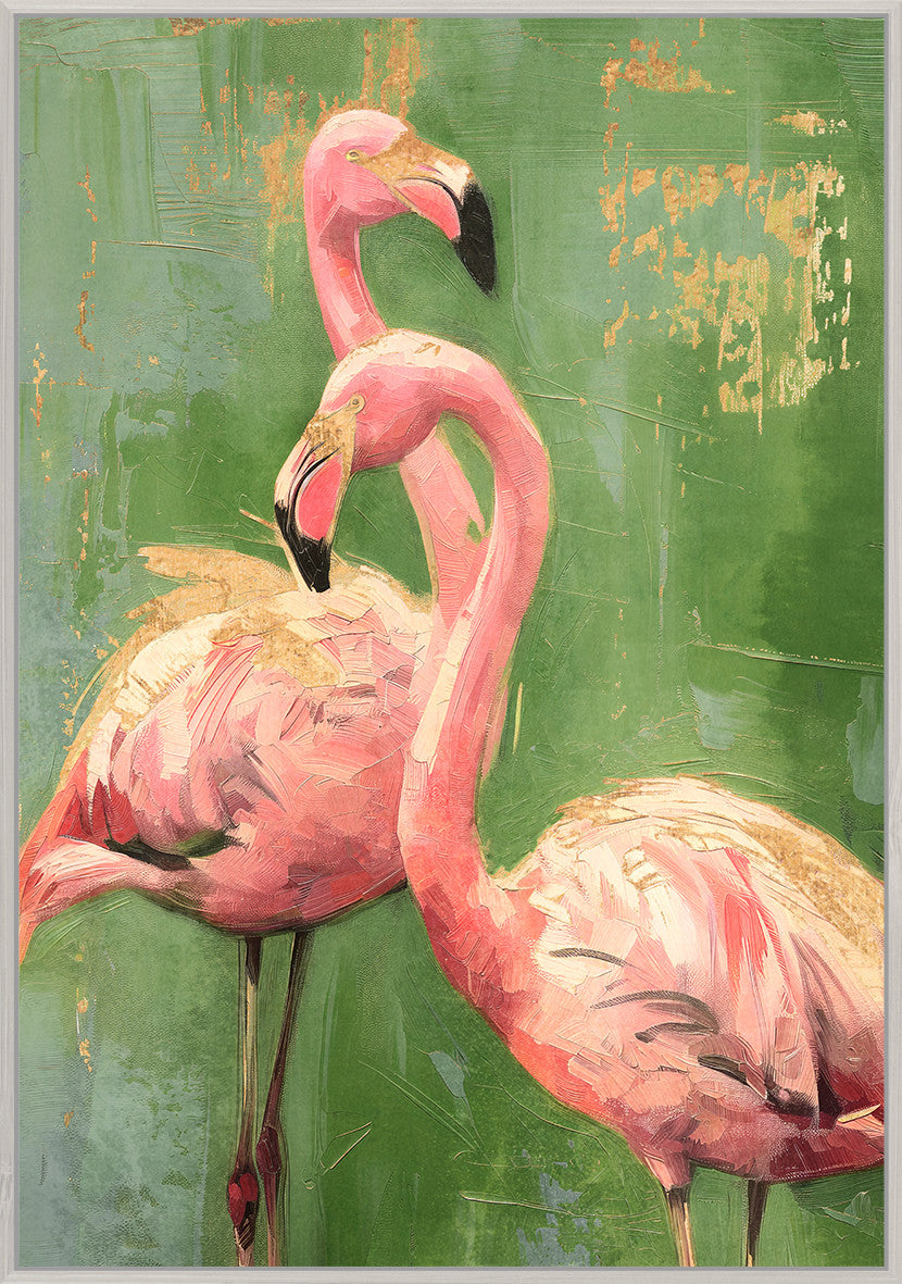 Leinwand inkl. Rahmen 80x120cm 'Flamingos' Material: Acrylfarbe + Goldfolie