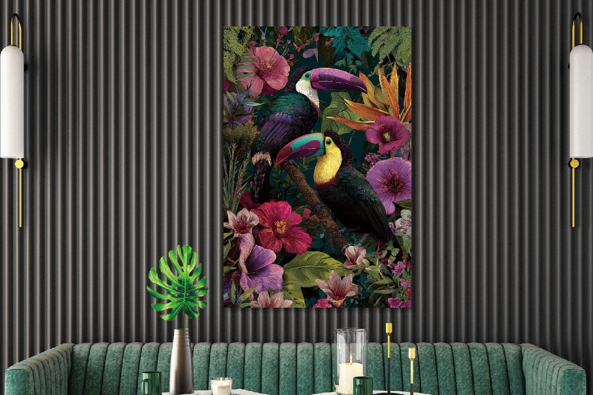 Glasbild «Bunte Tukane» 80 × 120 cm – Ansicht 2
