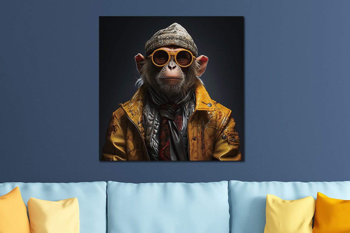 Glasbild «Affe in Kleidung» 80 × 80 cm – Ansicht 2