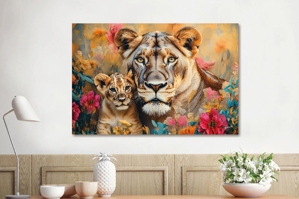 Glasbild «Künstlerische Löwen liegend» 120 × 80 cm – Ansicht 2