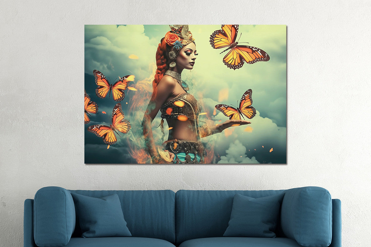 Glasbild «Frau mit Schmetterlingen» 160 × 110 cm – Ansicht 2