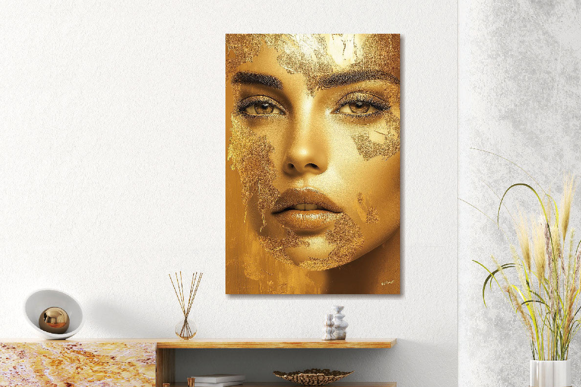 Glasbild «Goldene Frau» 80 × 120 cm (Art. GLAS080120BS-676) – Ansicht 2