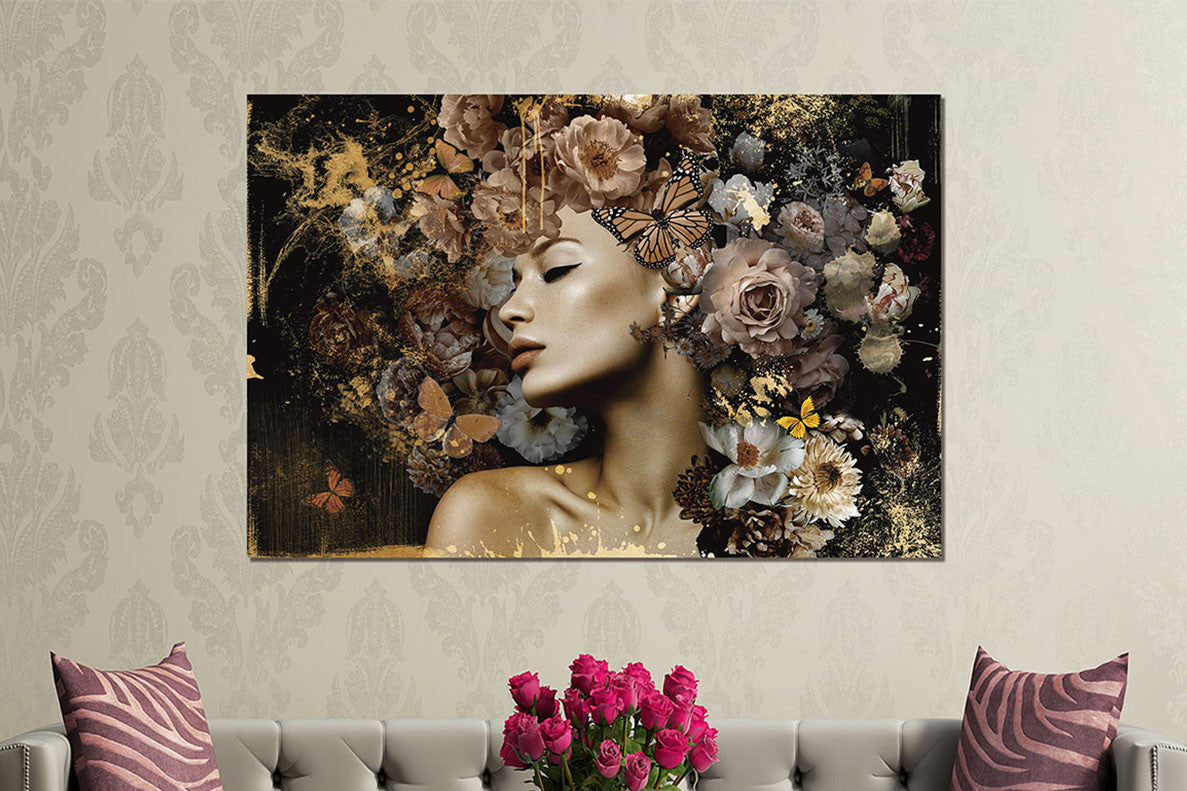 Glasbild «Frau mit Blumen» 120 × 80 cm – Ansicht 2