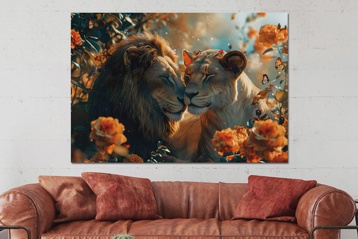 Glasbild «Romantische Löwen» 160 × 110 cm – Ansicht 2