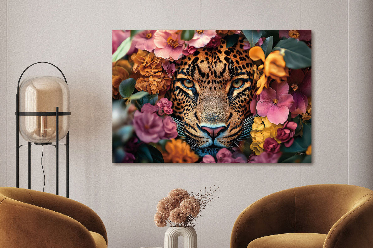 Glasbild «Panther in Blumenmeer» 120 × 80 cm – Ansicht 2