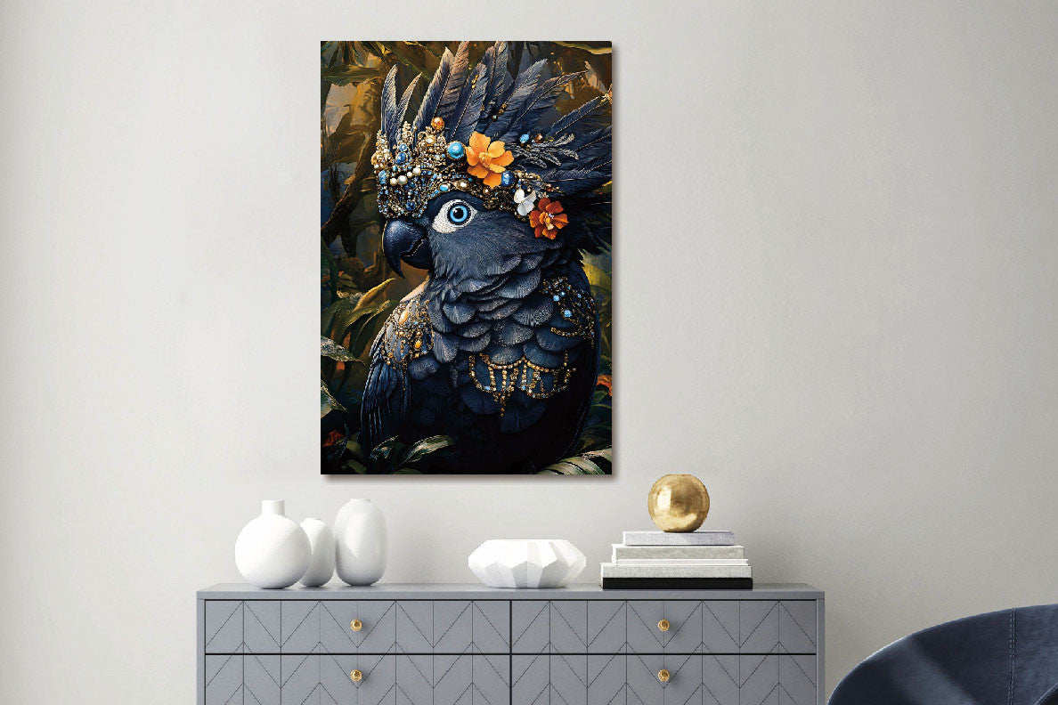 Glasbild «Papagei mit Schmuck» 80 × 120 cm – Ansicht 2
