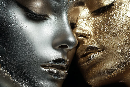 Glasschilderij 120x80cm Gouden/zilveren vrouwen