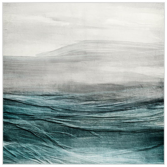 Olieverfschilderij incl. baklijst wit 100x100cm 'Stormy Sea' Materiaal: acrylverf+gerecycled papier