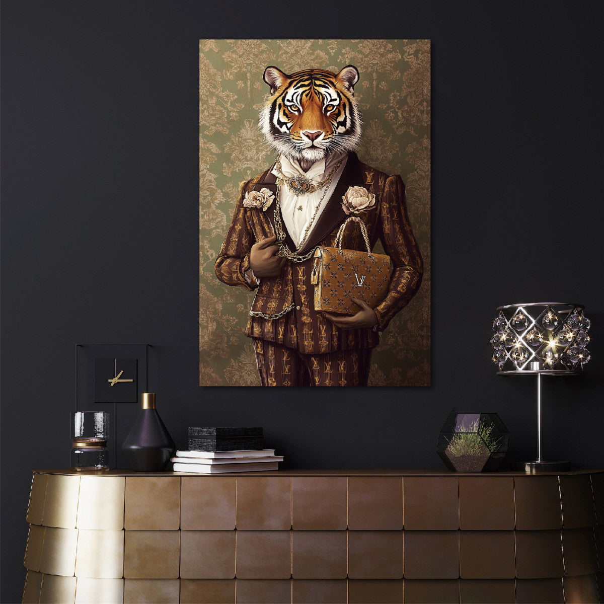 Glasbild «Tiger im Anzug» 80 × 120 cm – 3D-Relief – Ansicht 2