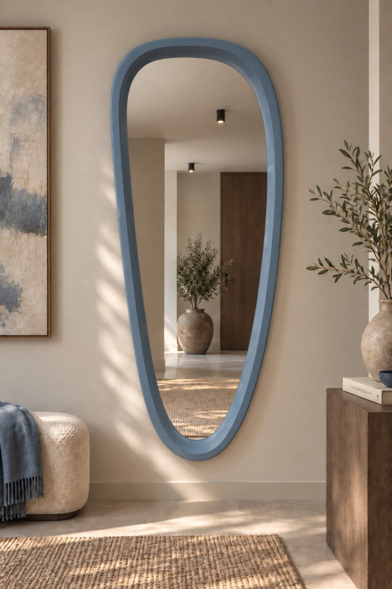 Asymmetrischer Spiegel Blau mit Holzrahmen 70 × 200 cm – Ansicht 2