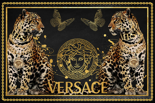 Glasschilderij 80x120cm Gouden panters