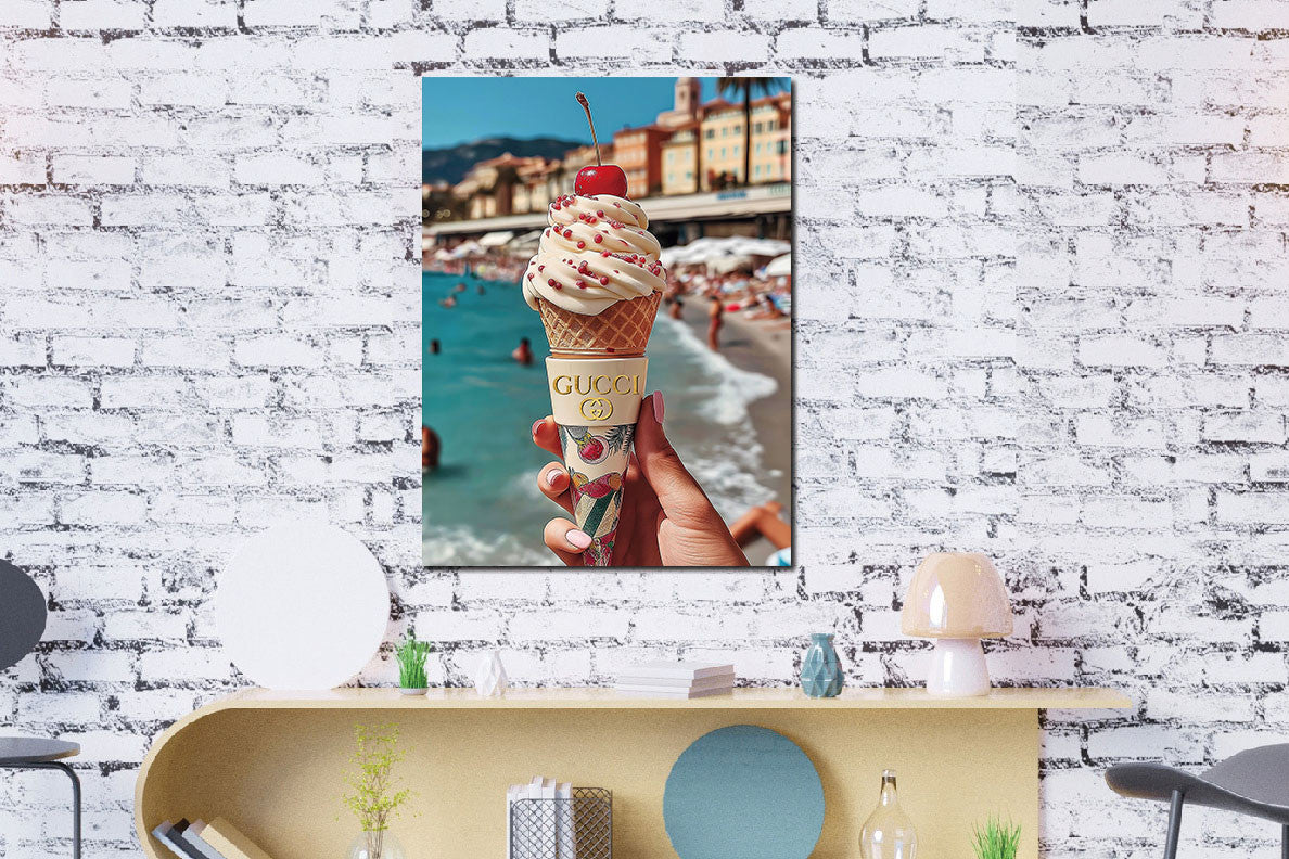Glasbild «Softeis am Strand» 60 × 80 cm – Goldfolie – Ansicht 2