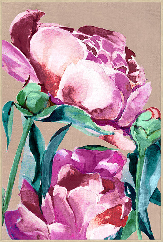 Canvas incl. lijst 80x120cm Handgeschilderd 'Roze bloemen'