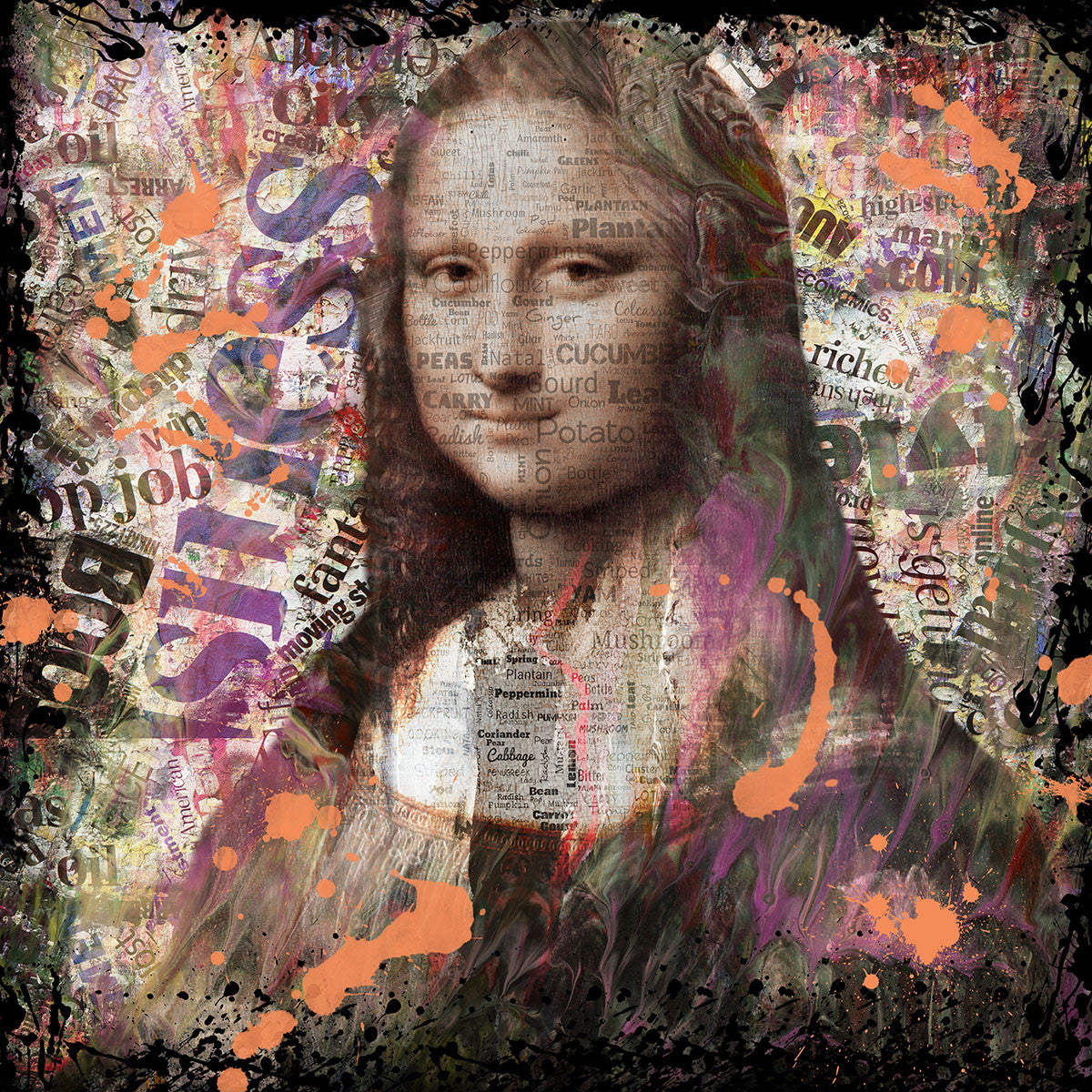 Glasbild 100x100cm Mona Lisa mit Zeitungen