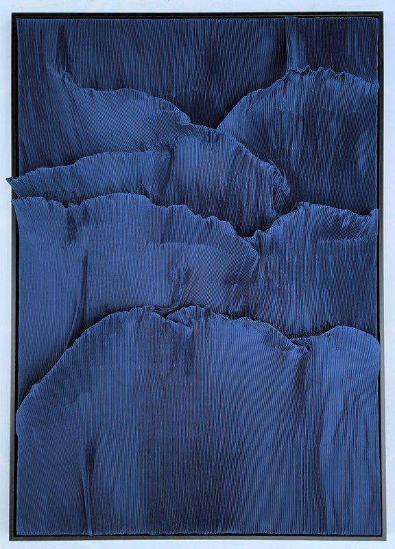 3D wanddecoratie 83x123cm Textiel blauw met lijst