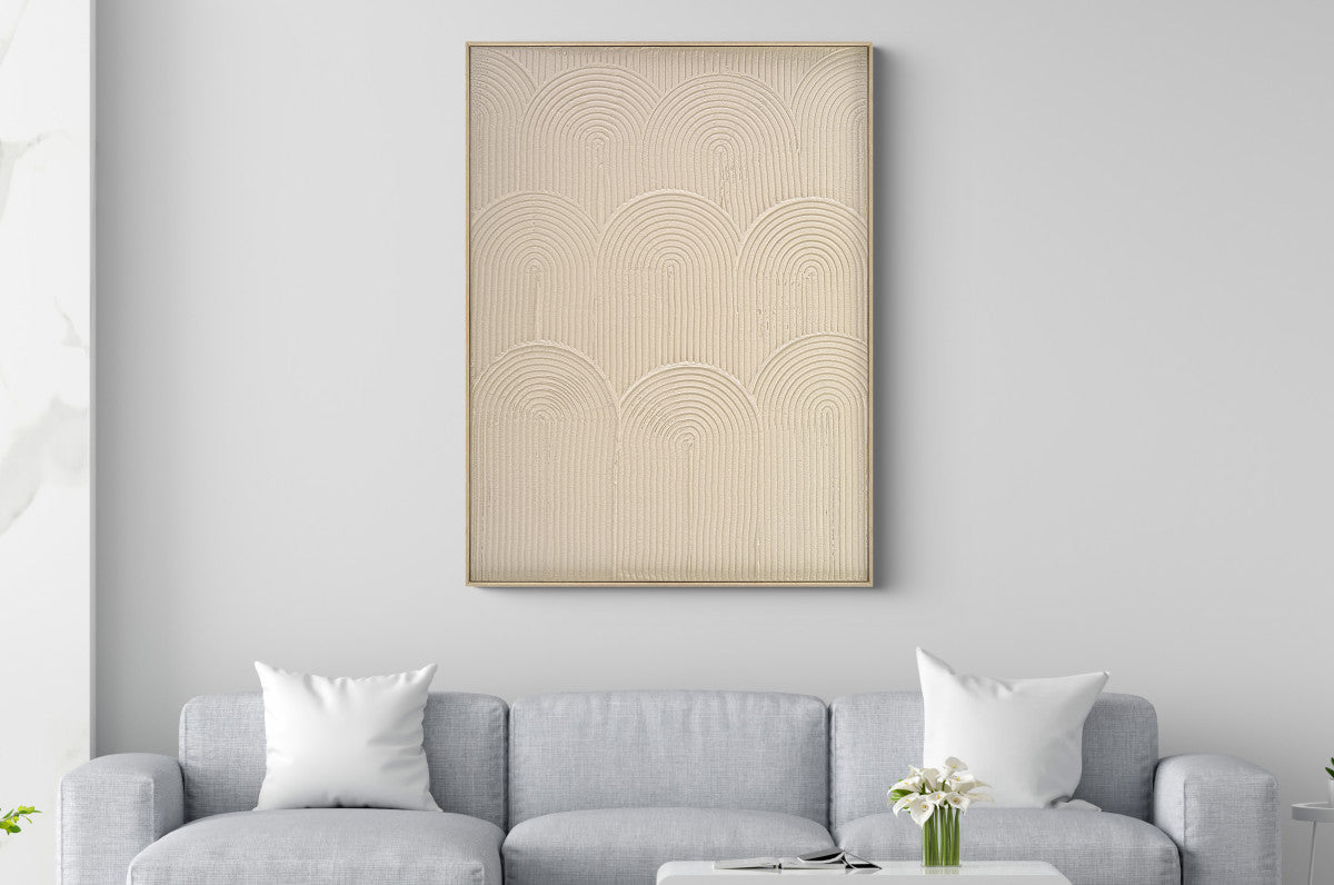 Ölgemälde «Bögen Beige» 100 × 140 cm mit Rahmen