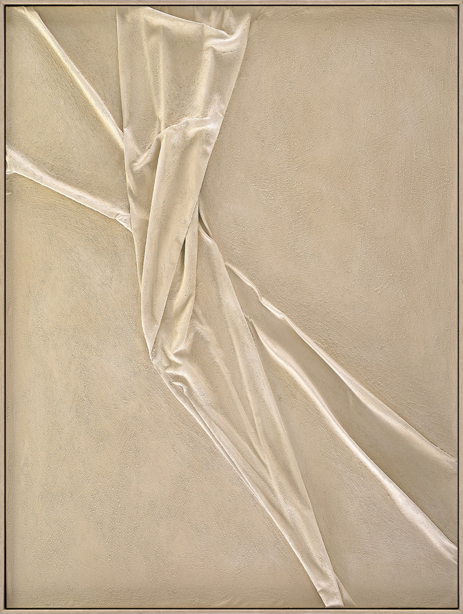 Ölgemälde «Gefaltetes Beige» 90 × 120 cm mit Rahmen, handgemalt – Ansicht 2