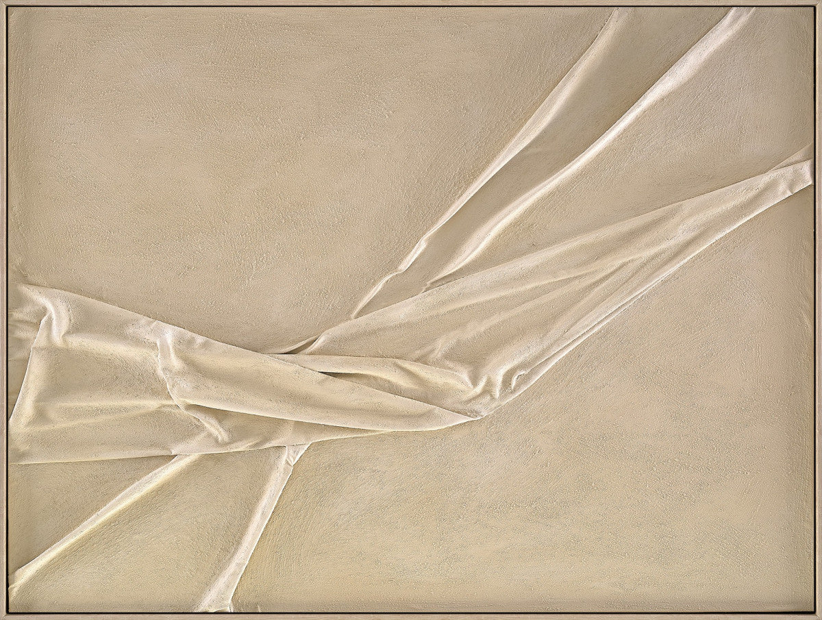 Ölgemälde «Gefaltetes Beige» 90 × 120 cm mit Rahmen, handgemalt – Ansicht 4