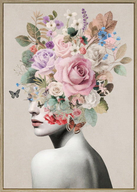 Leinwandbild «Frau mit Blumen 2» mit Rahmen 50 × 70 cm
