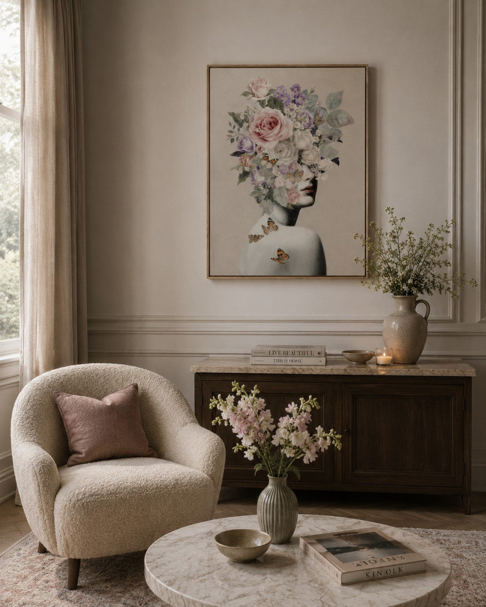 Leinwandbild «Frau mit Blumen 1» mit Rahmen 50 × 70 cm – Ansicht 2