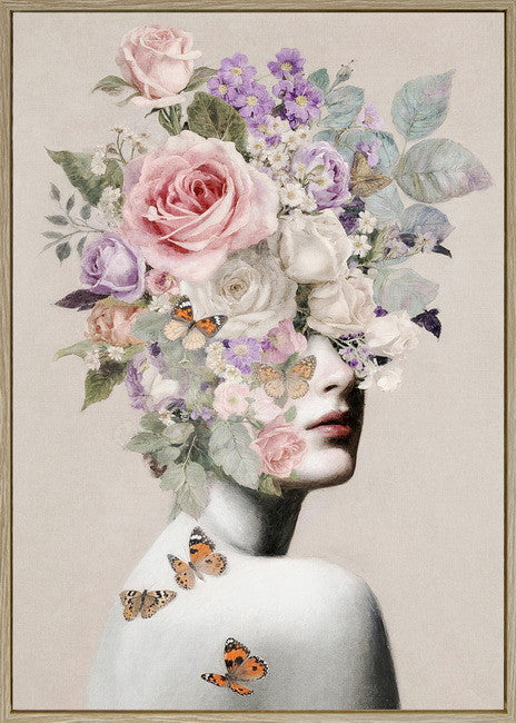 Leinwandbild «Frau mit Blumen 1» mit Rahmen 50 × 70 cm