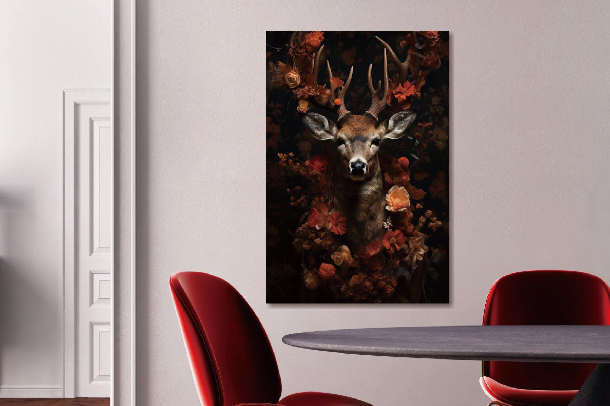 Glasbild «Hirsch mit Blumen» 80 × 120 cm – Ansicht 2