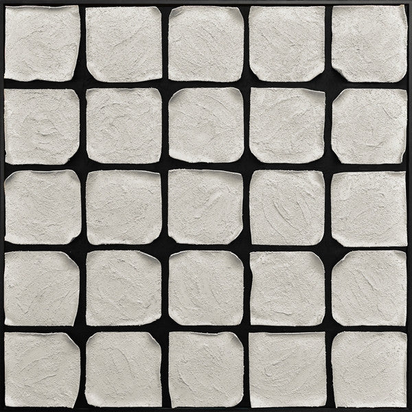 3D wanddecoratie 103x103cm 'White/black' olieverf met frame