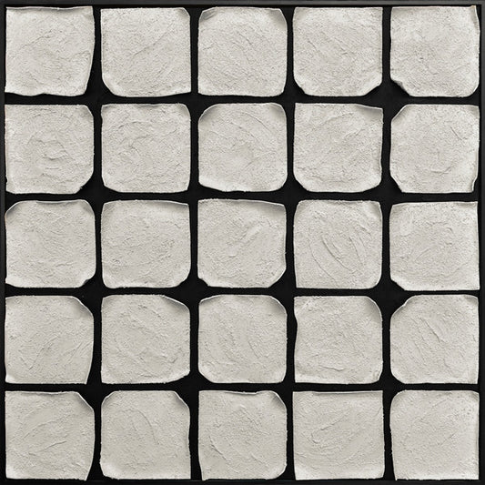 3D wanddecoratie 103x103cm 'White/black' olieverf met frame