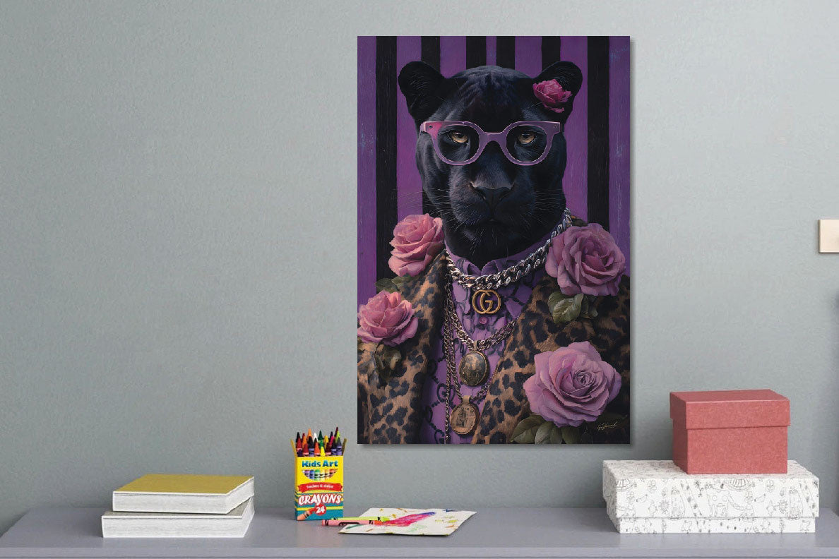 Glasbild «Lila Panther mit Brille» 80 × 120 cm – Ansicht 2