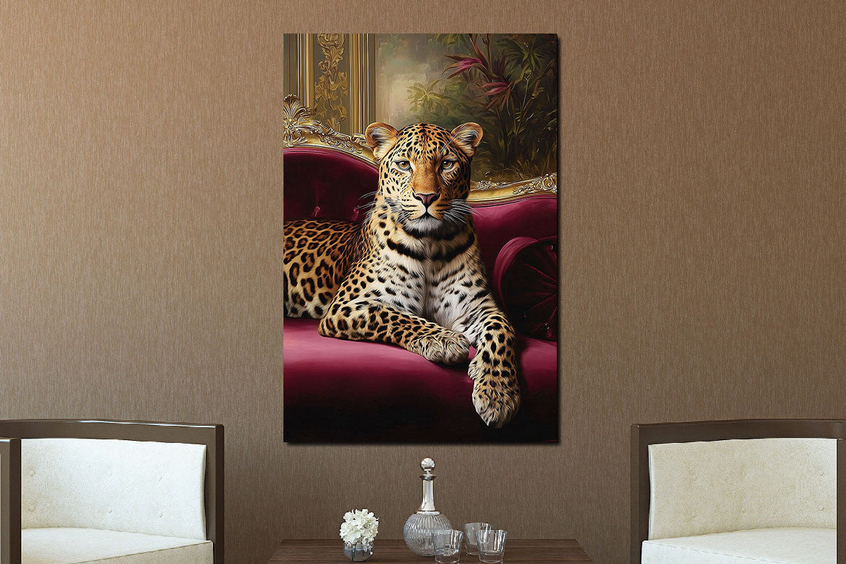 Glasbild «Panther auf eleganter Bank» 120 × 80 cm – Ansicht 2