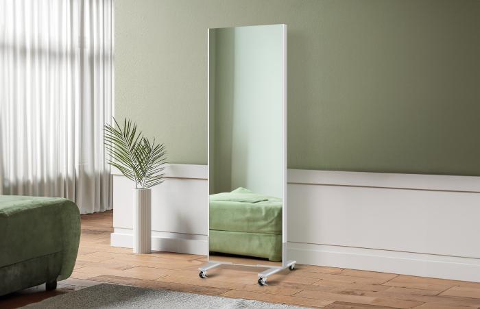 Spiegel zonder glas 100x180cm + lijst zilver op zwenkwiel