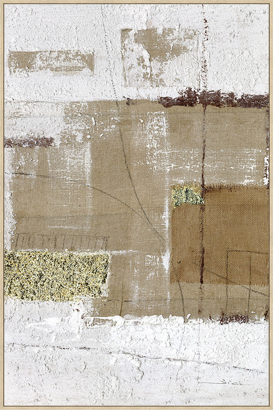 Canvas incl. lijst 80x120cm 'Snowy Field' Materiaal: Acrylverf + Goudfolie