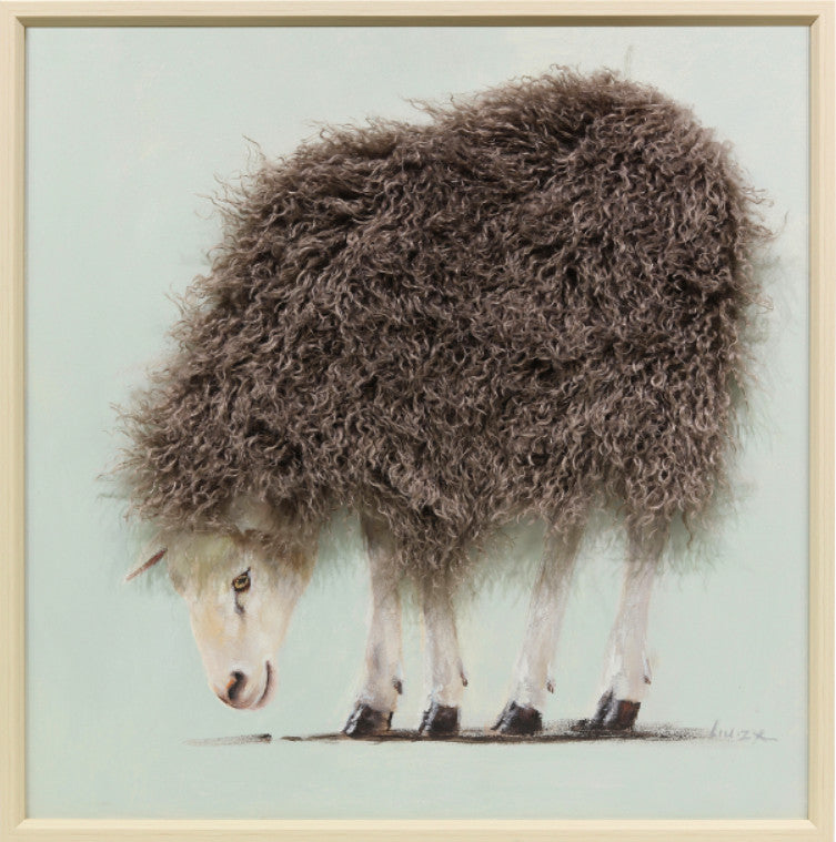Ingelijst schilderij met imitatie bont 60x60cm Schaap