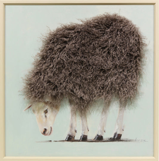 Ingelijst schilderij met imitatie bont 60x60cm Schaap