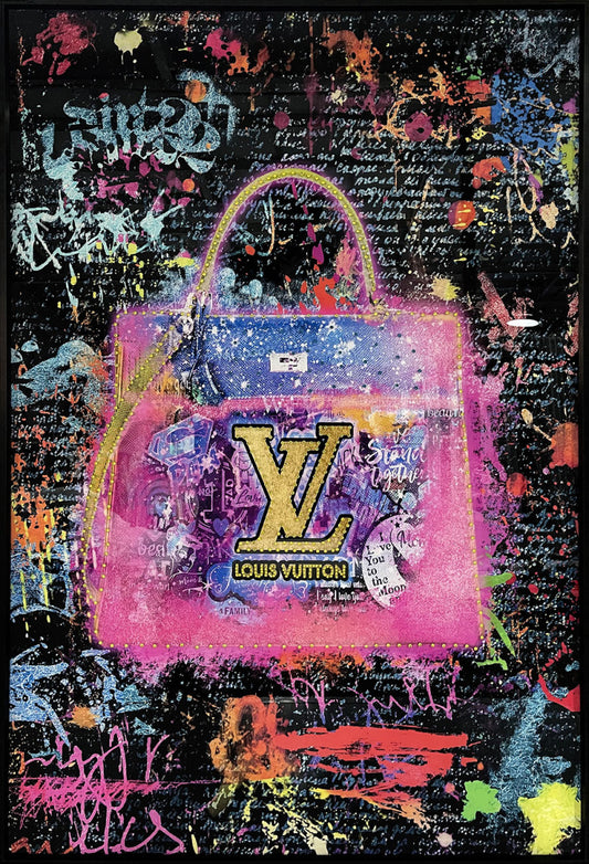 Glasschilderij met kristallen en lijst 80x120cm Gekleurde tas