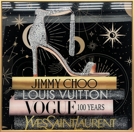 Glasschilderij met kristallen en lijst 80x80cm Hak op boeken