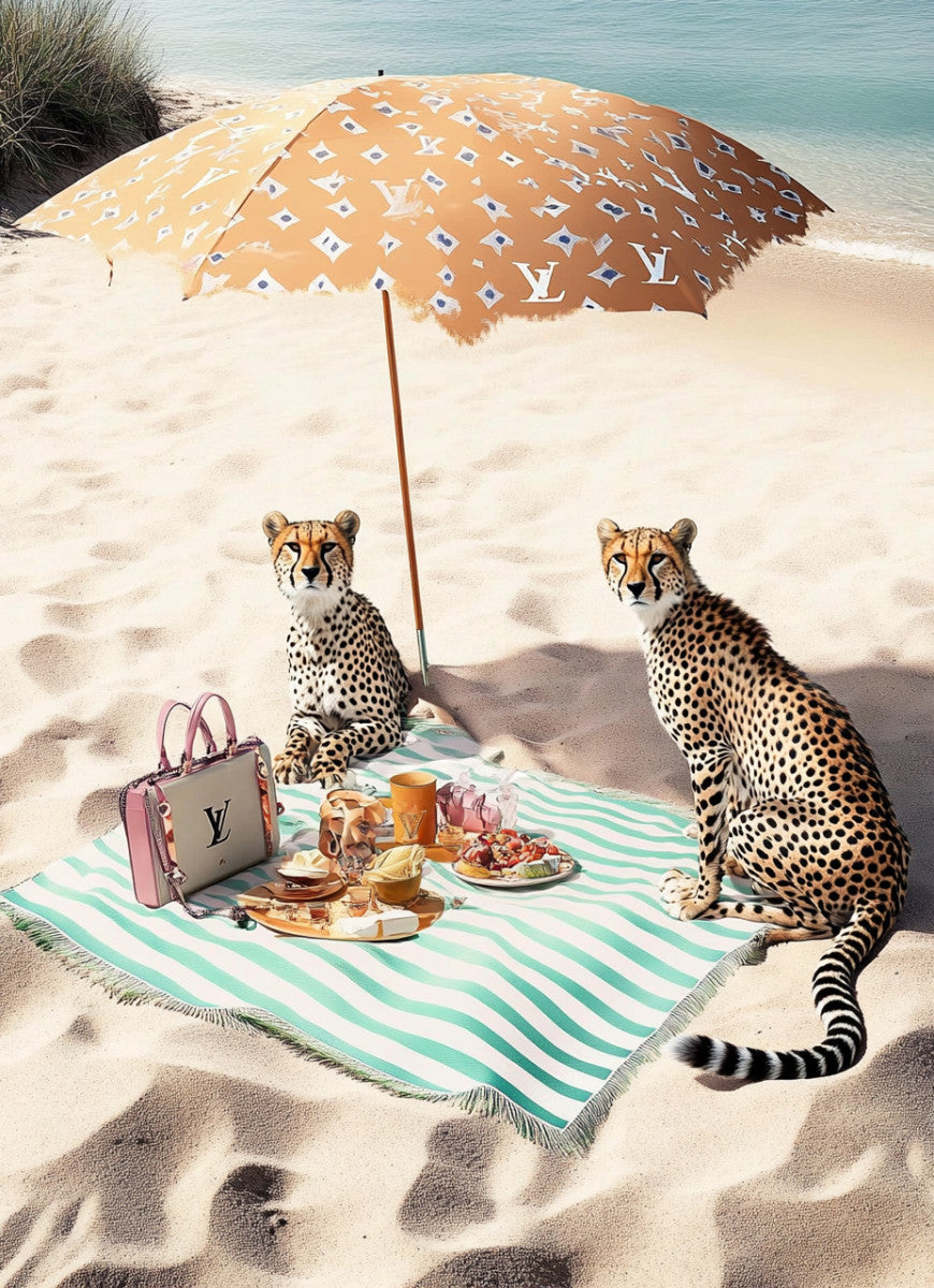 Glasbild «Panther unter dem Sonnenschirm» 120 × 80 cm