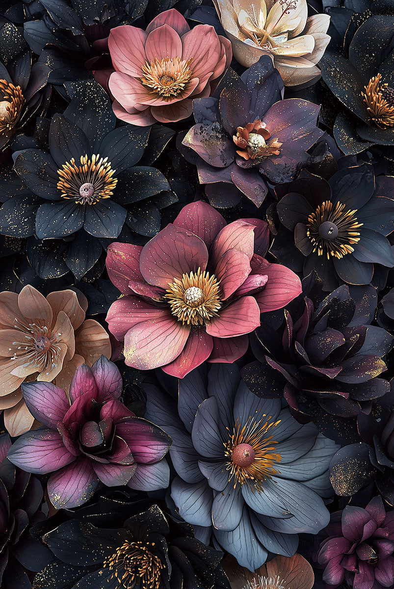 Glasbild «Blumen rosa/blau» 120 × 80 cm – 3D-Relief