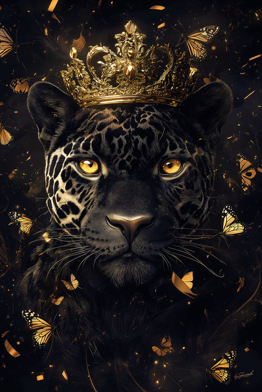 Glasschilderij 80x120cm Zwarte panter met kroon